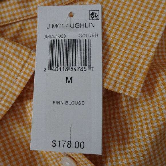 J.McLaughlin Finn Blouse Women's Size M Yellow Golden Check Cotton Preppy - Picture 7 of 9